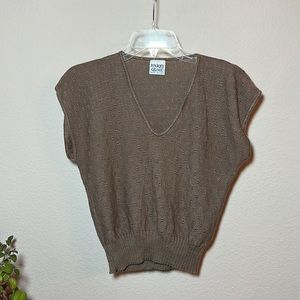 Vintage 1980's Barry & Me V Neck Sweater Vest Knit Brown Slouchy Size X Small